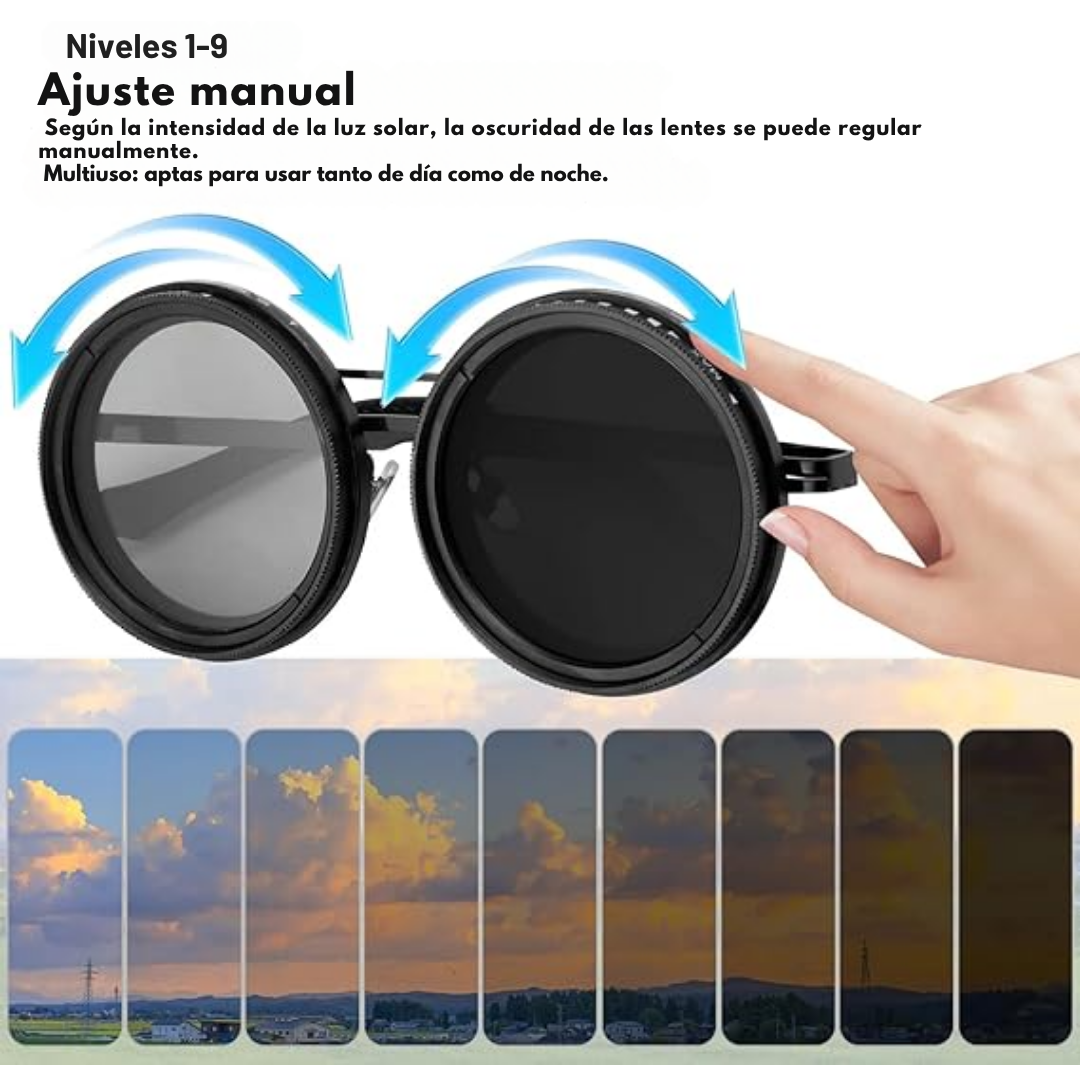Gafas de Sol Steampunk con Tinte Ajustable 1–9 Niveles y Lentes Polarizadas UV400